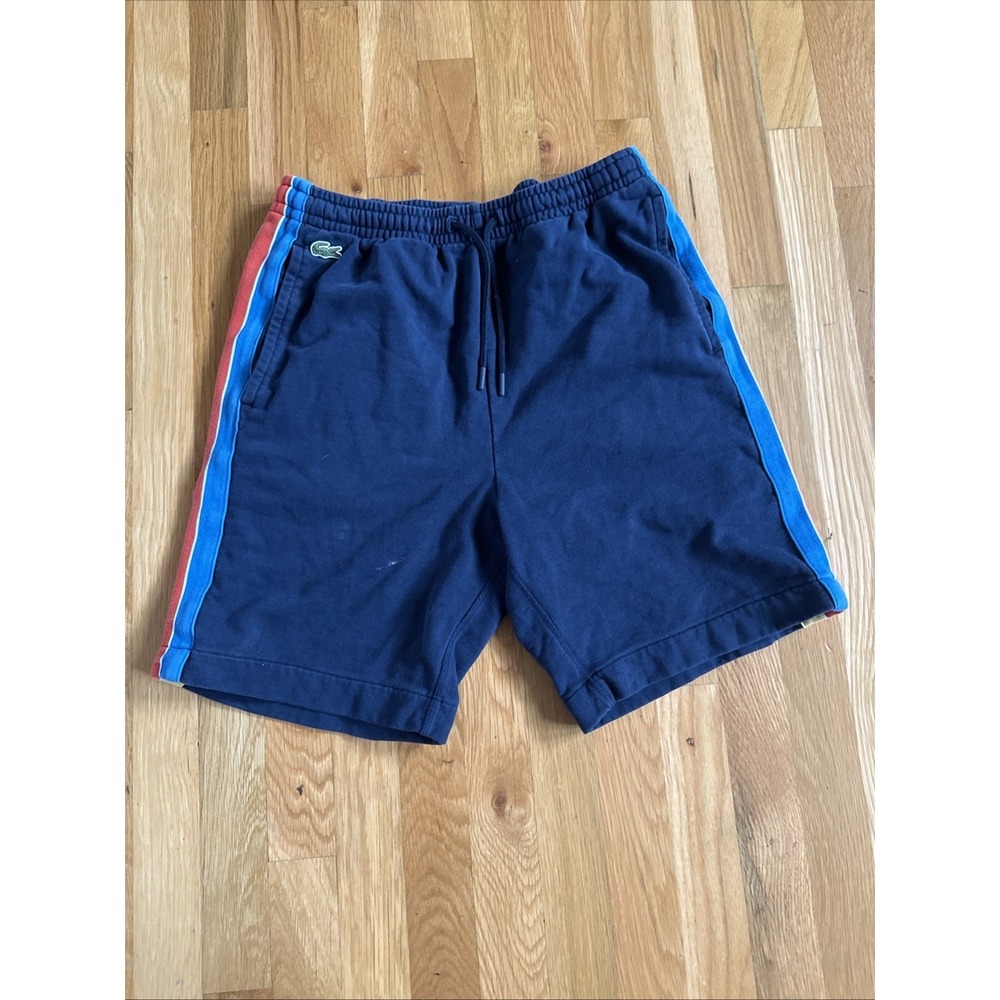 Lacoste Sport Shorts Mens Small Blue French Terry Lined Cotton Drawstring Soft